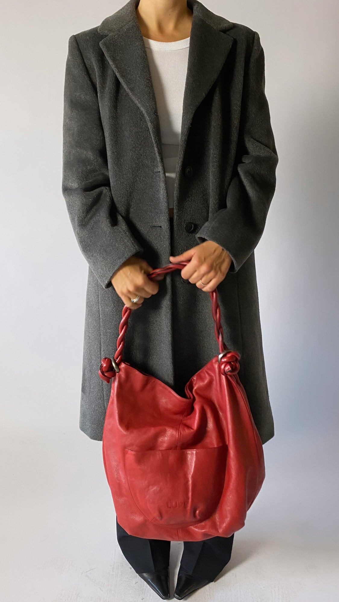 Leather tote bag red