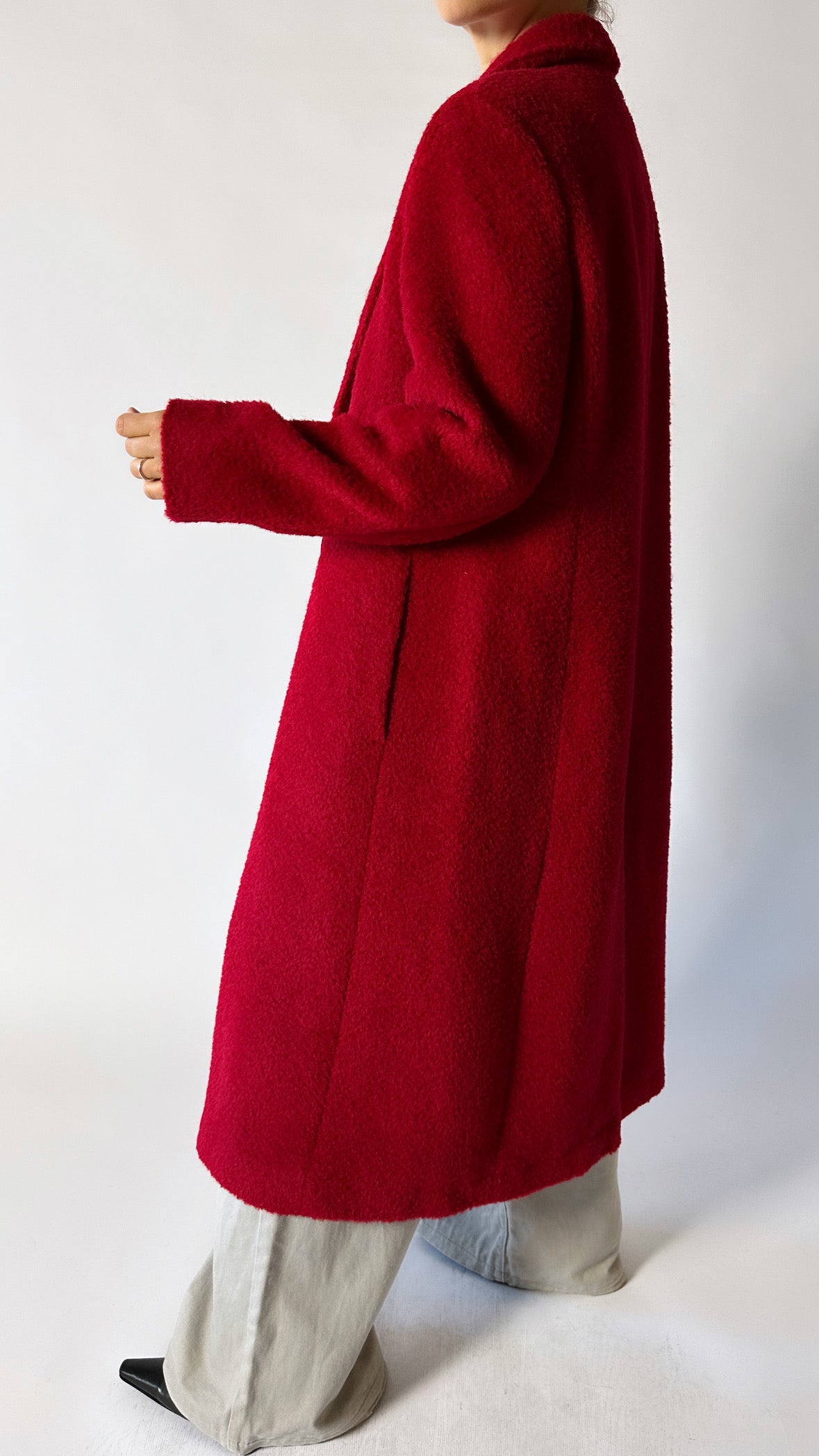 Double-breasted wool coat | Red