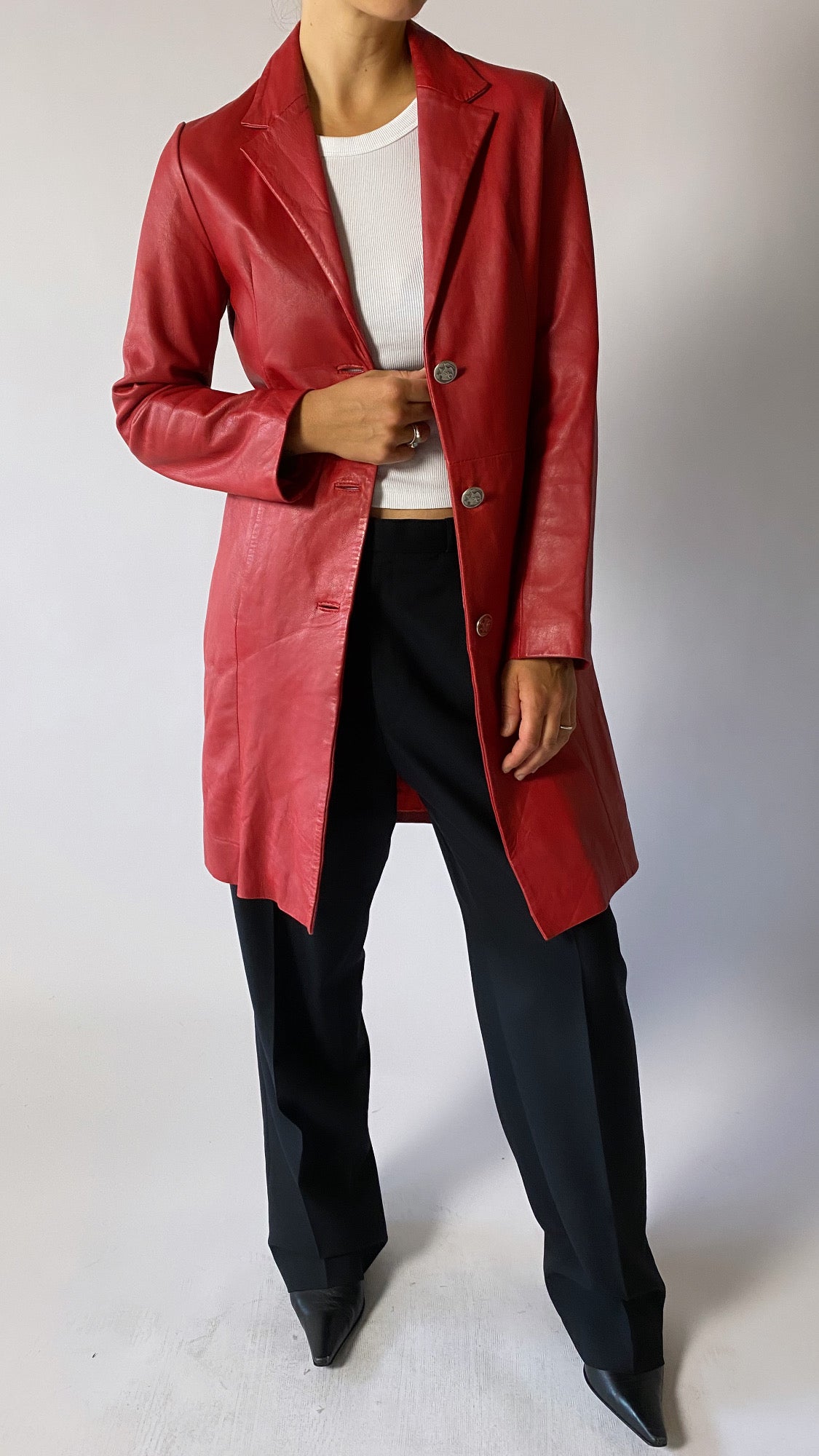 Leather coat brigth red