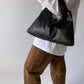 Reversible leather bag beige/ black