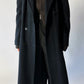 Double-breasted long wool coat | Black