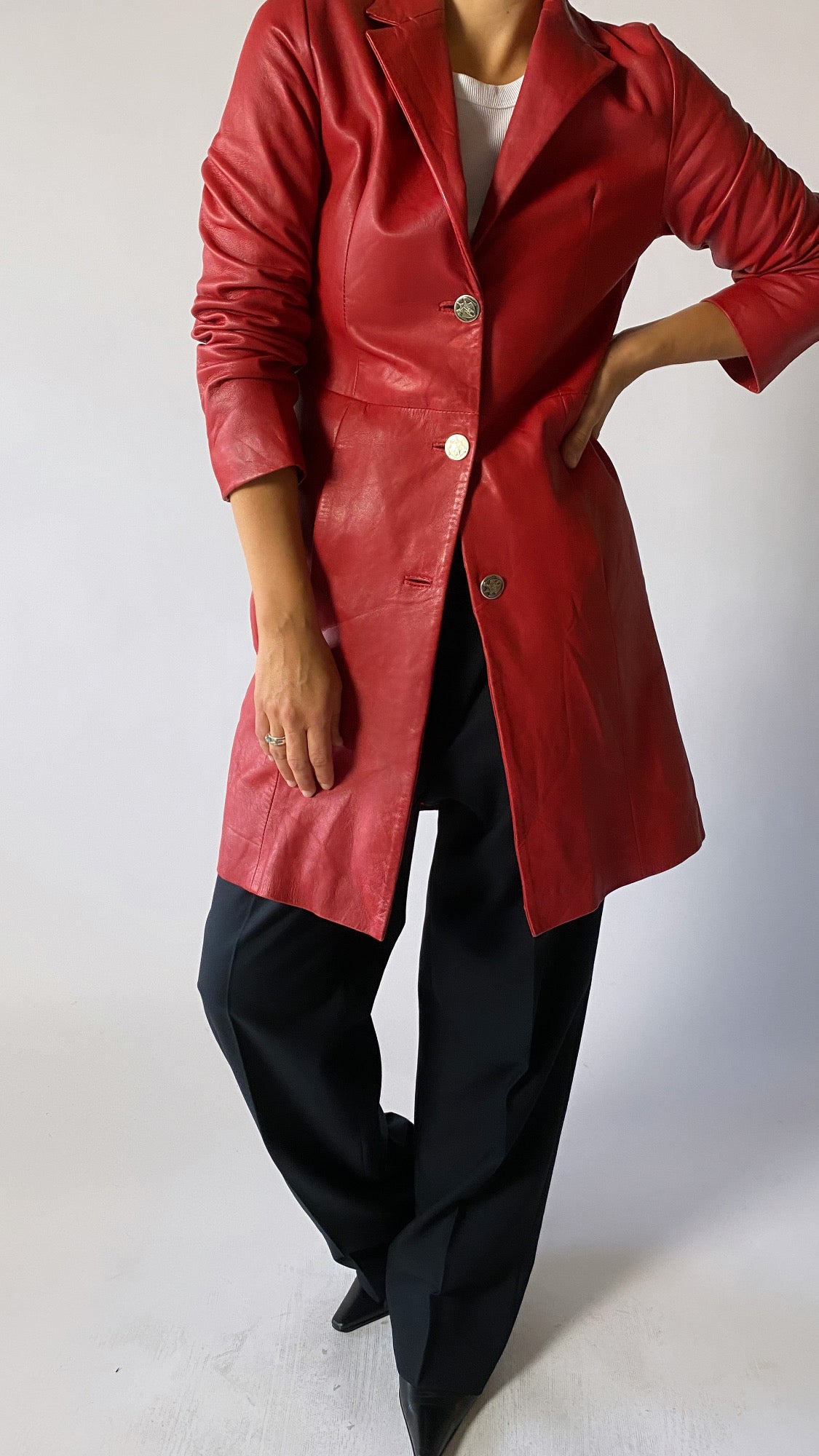 Leather coat brigth red