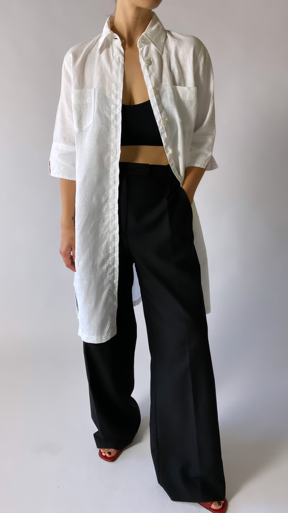 Long linen shirt white