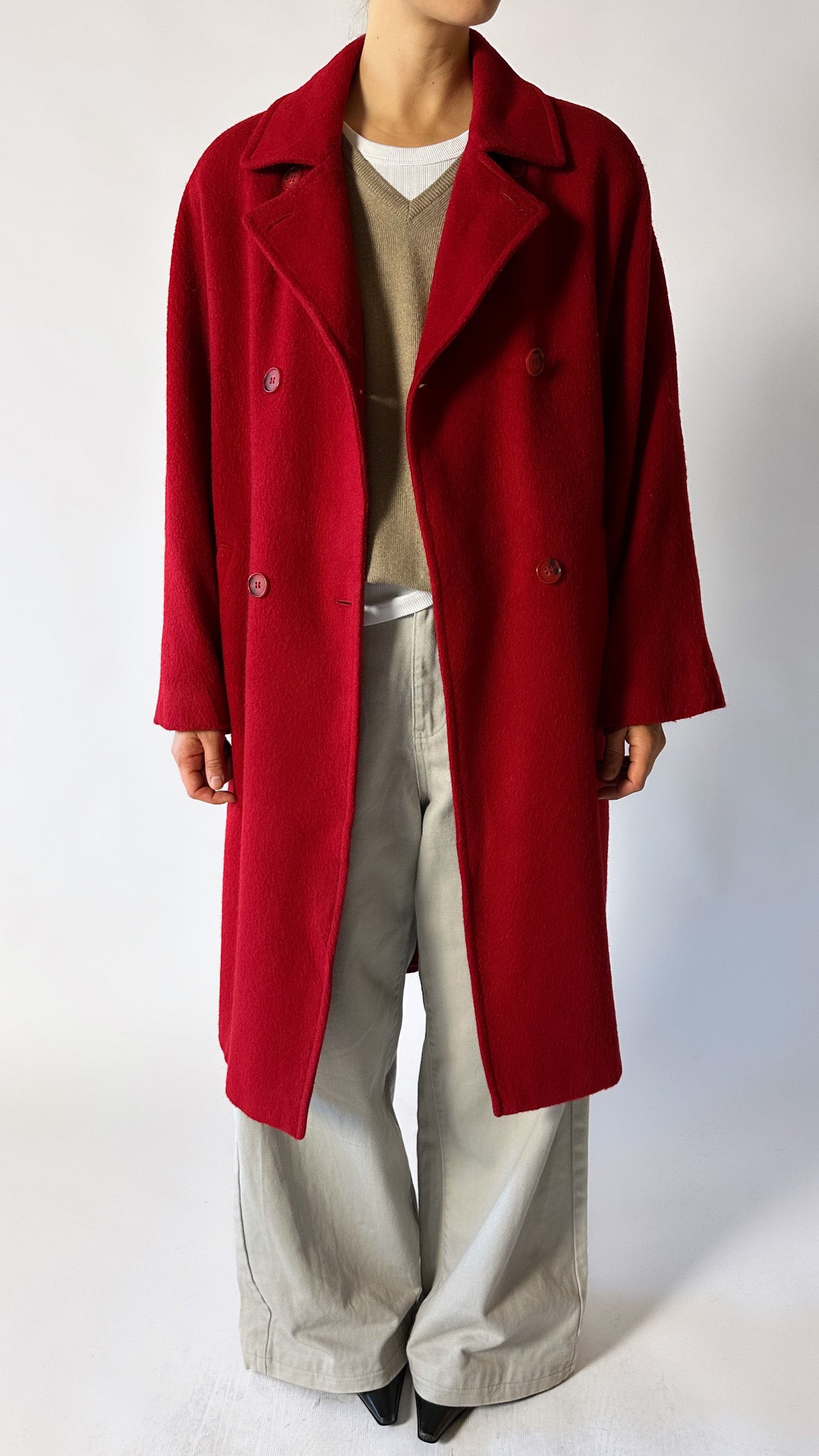 Oversized double-breasted coat | Red