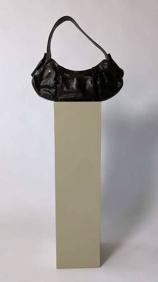 Leather shoulder bag dark brown