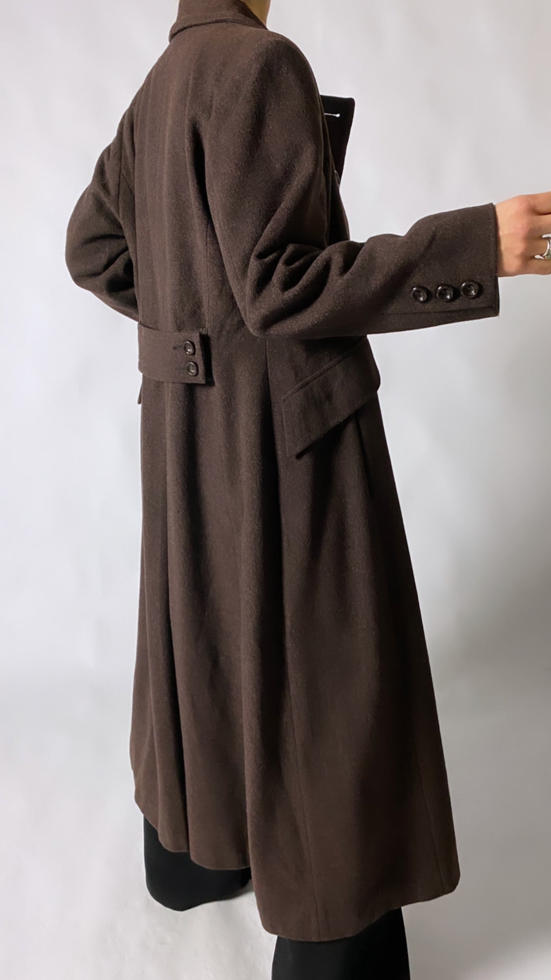 Maxi wool coat | Dark brown