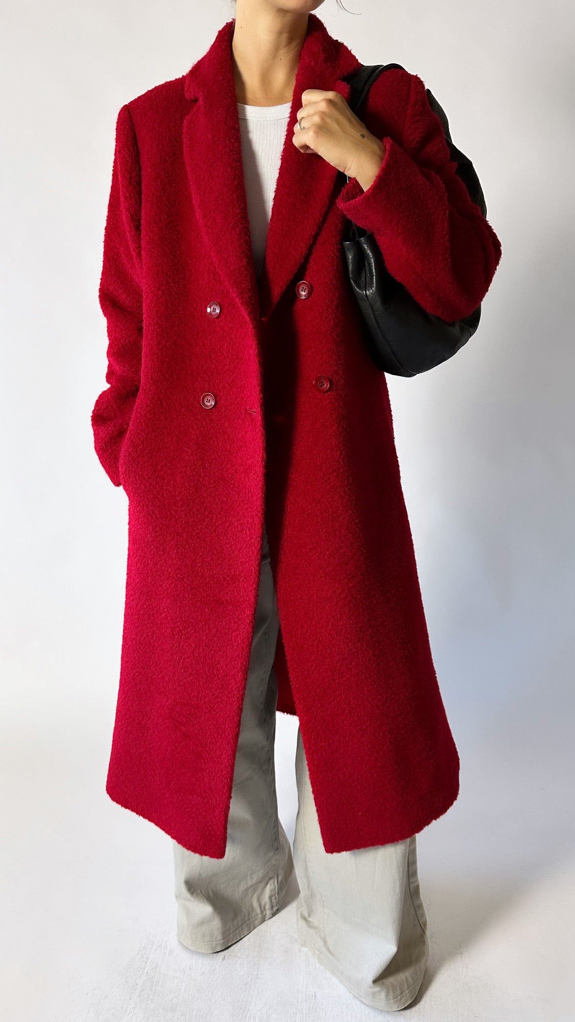 Double-breasted wool coat | Red