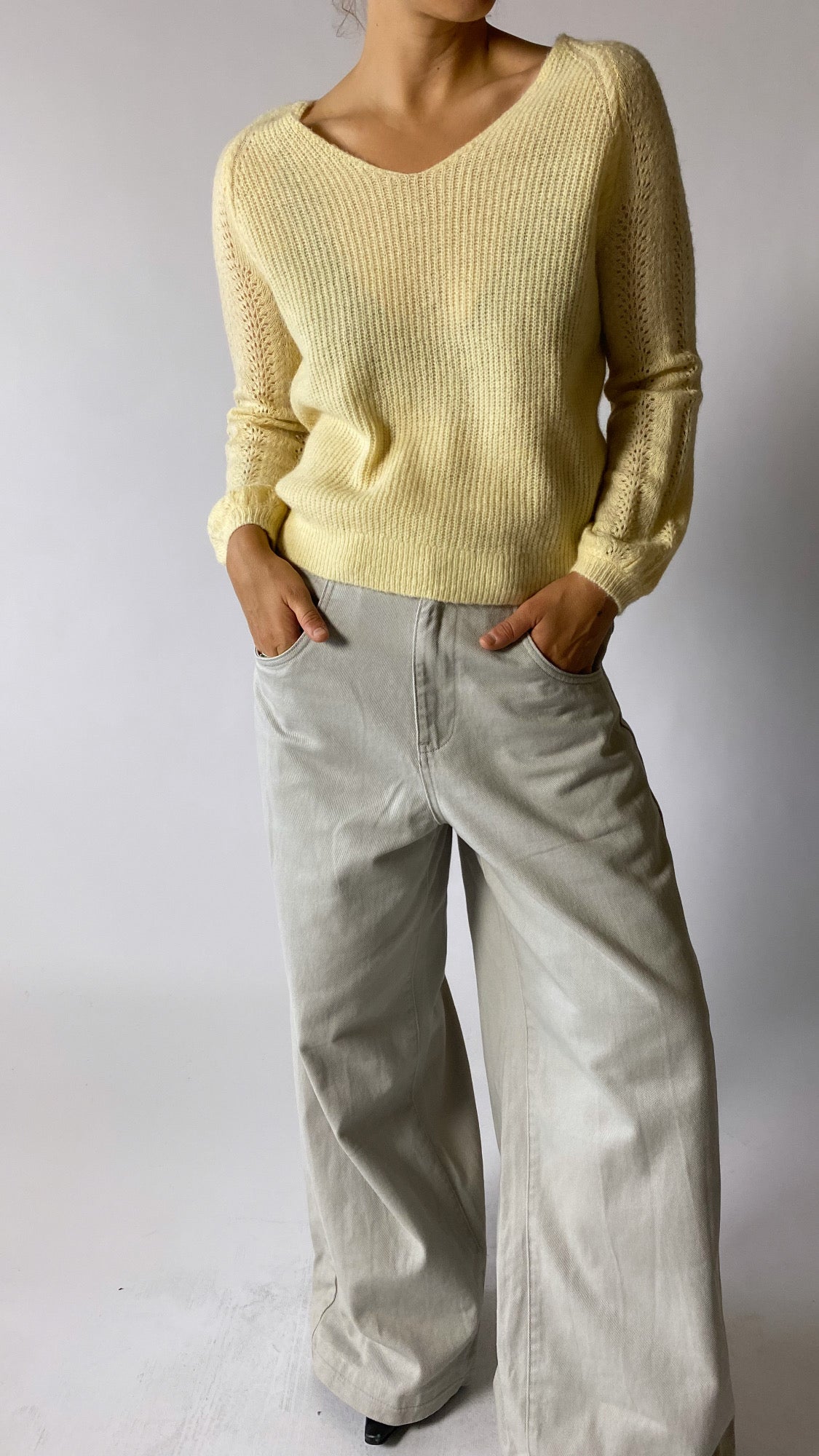 Hand knitted wool sweater soft yellow