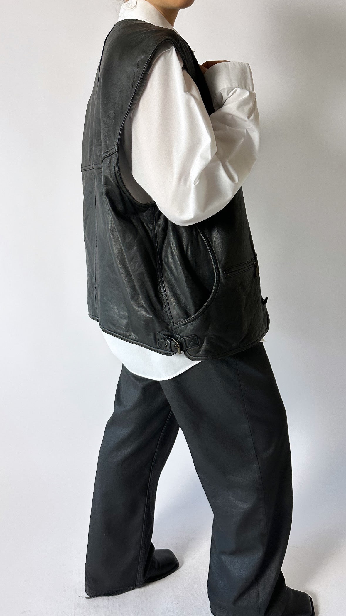 Oversized leather vest | Black