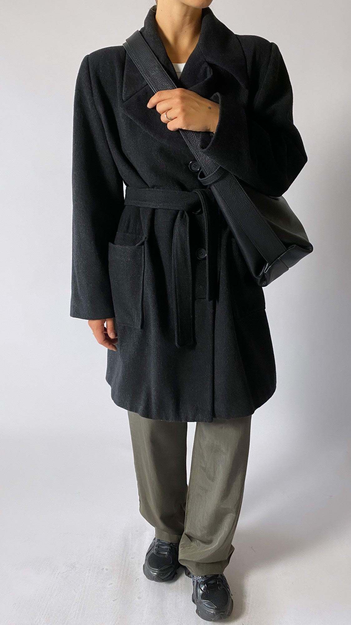 Belted wool coat dark grey