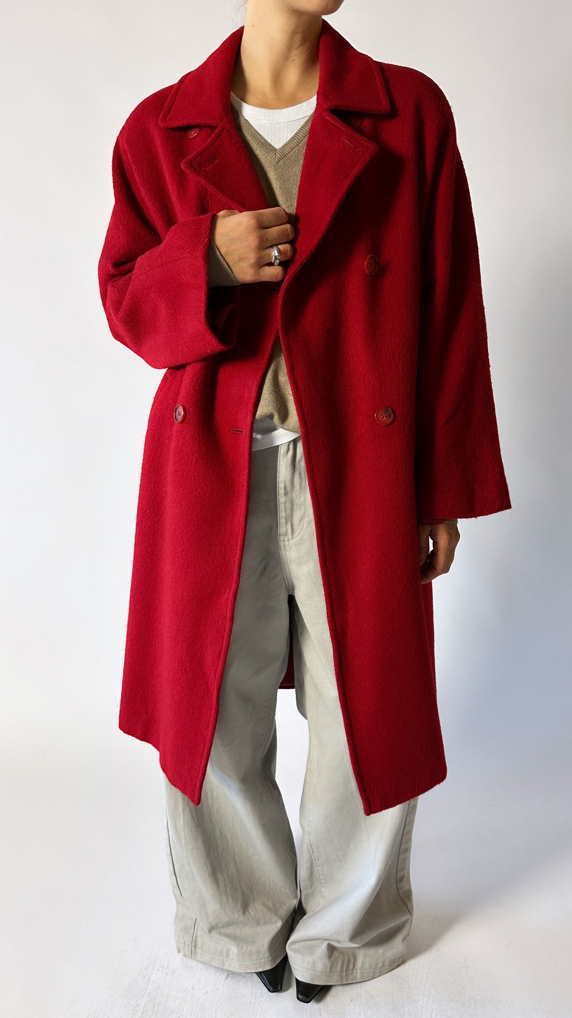 Oversized double-breasted coat | Red