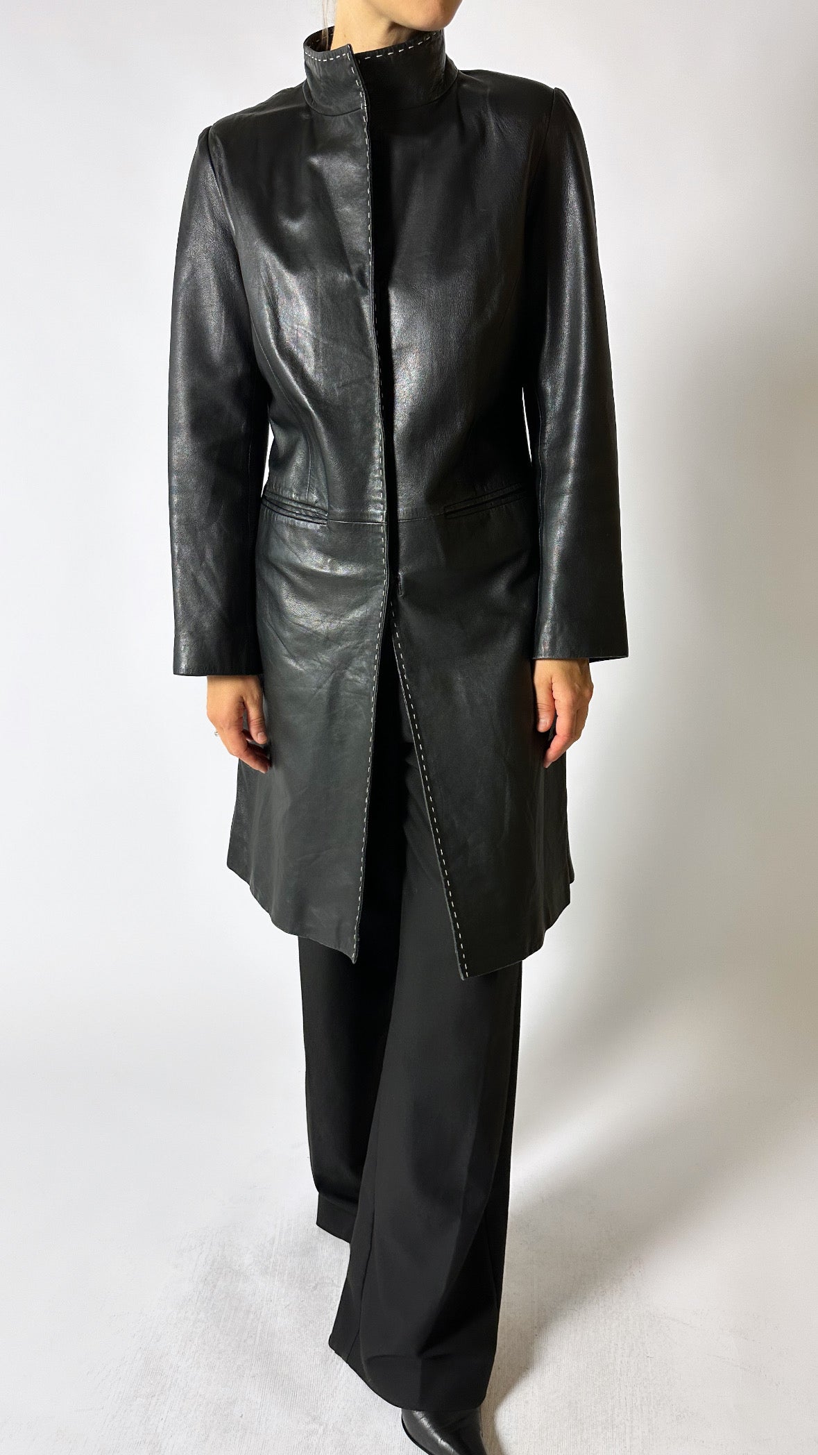 Long leather coat | Black