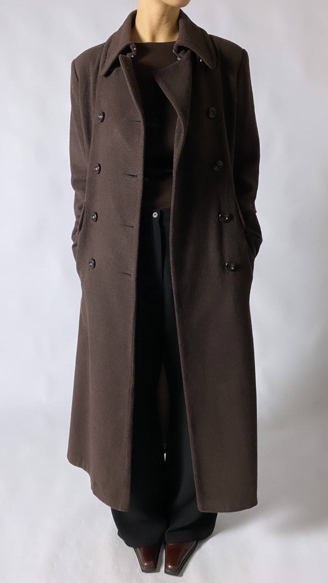 Maxi wool coat | Dark brown