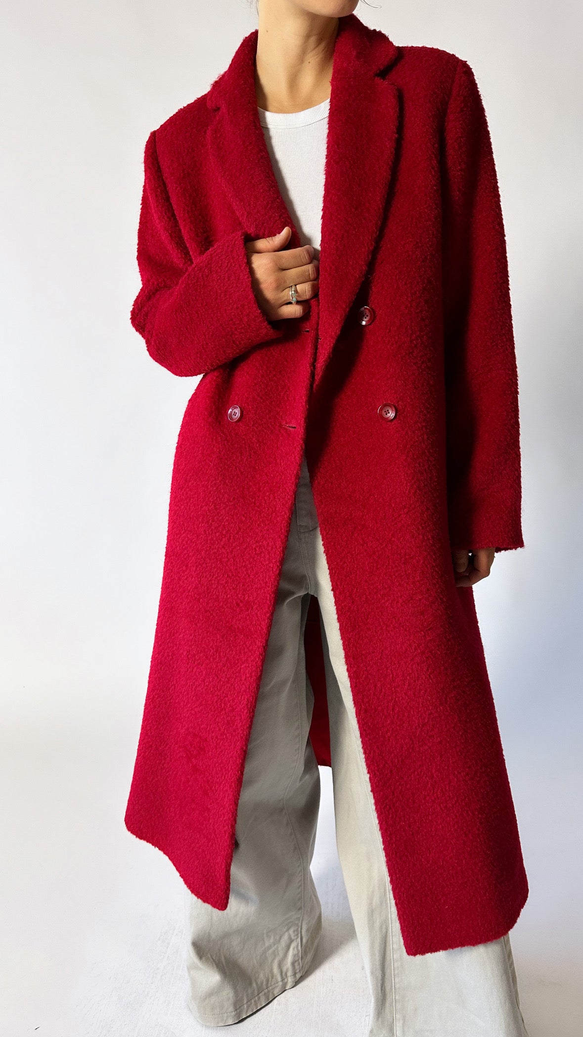 Double-breasted wool coat | Red