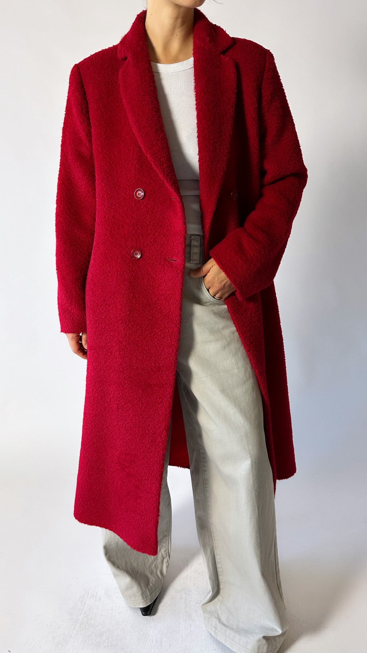 Double-breasted wool coat | Red