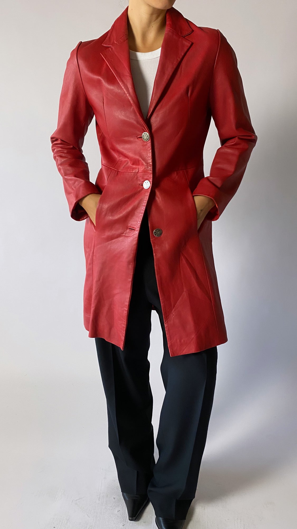 Leather coat brigth red