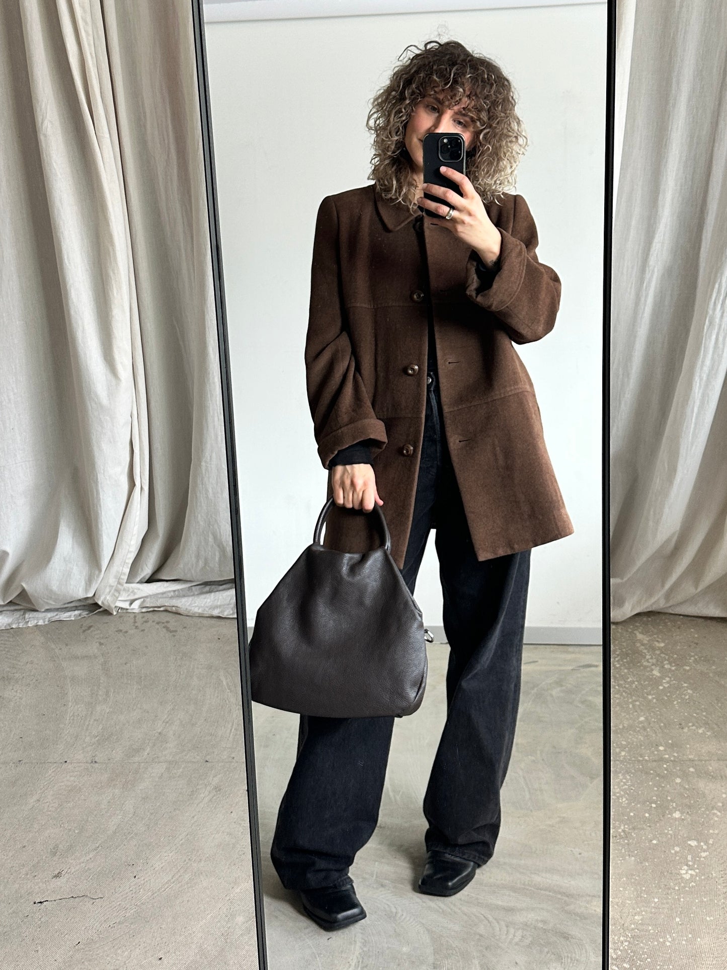 Leather handbag | Dark brown