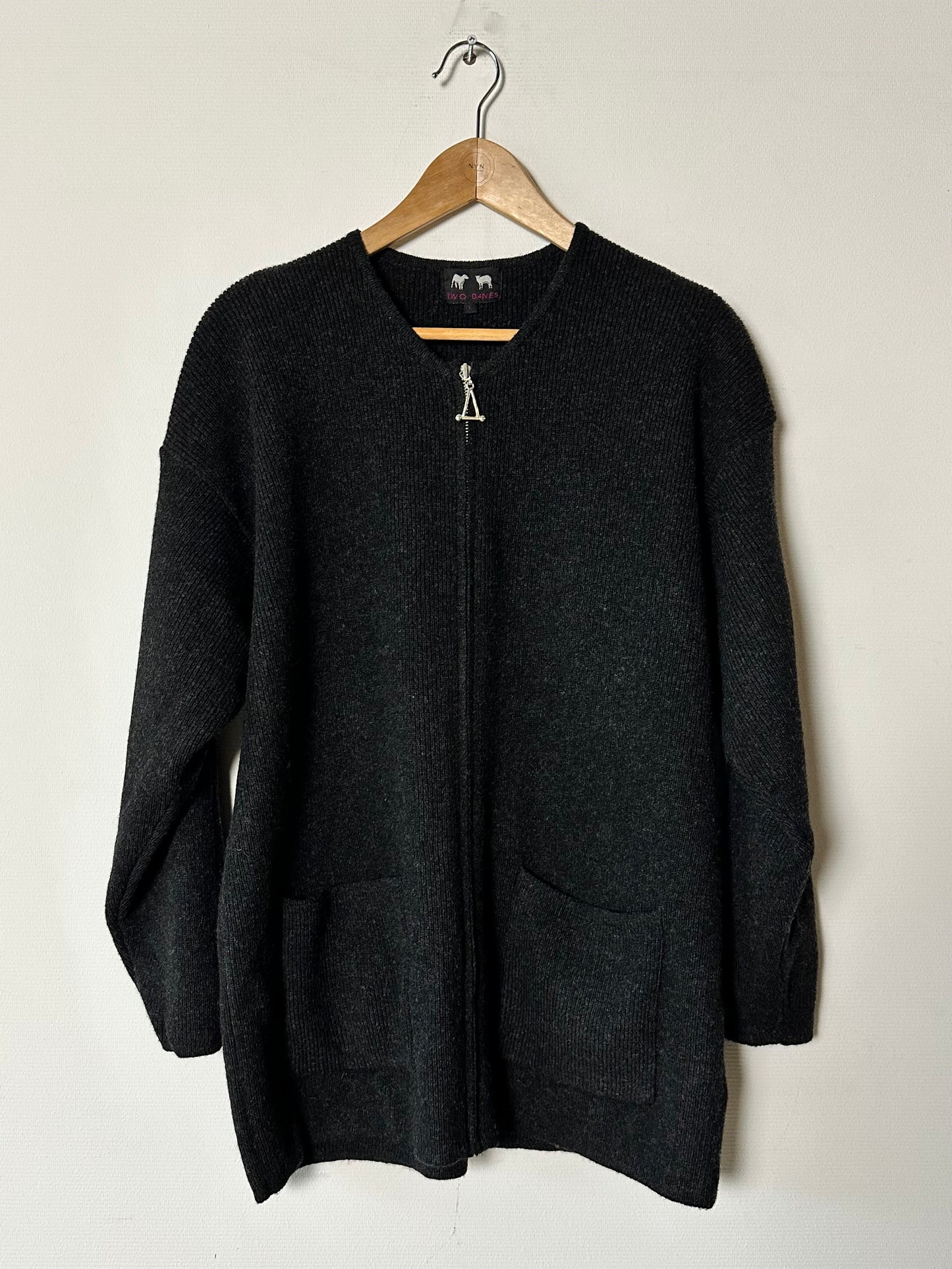 Zip wool cardigan | Black