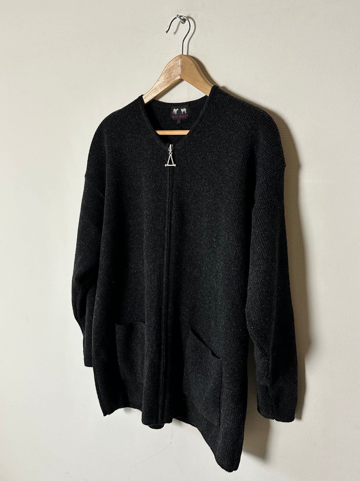 Zip wool cardigan | Black