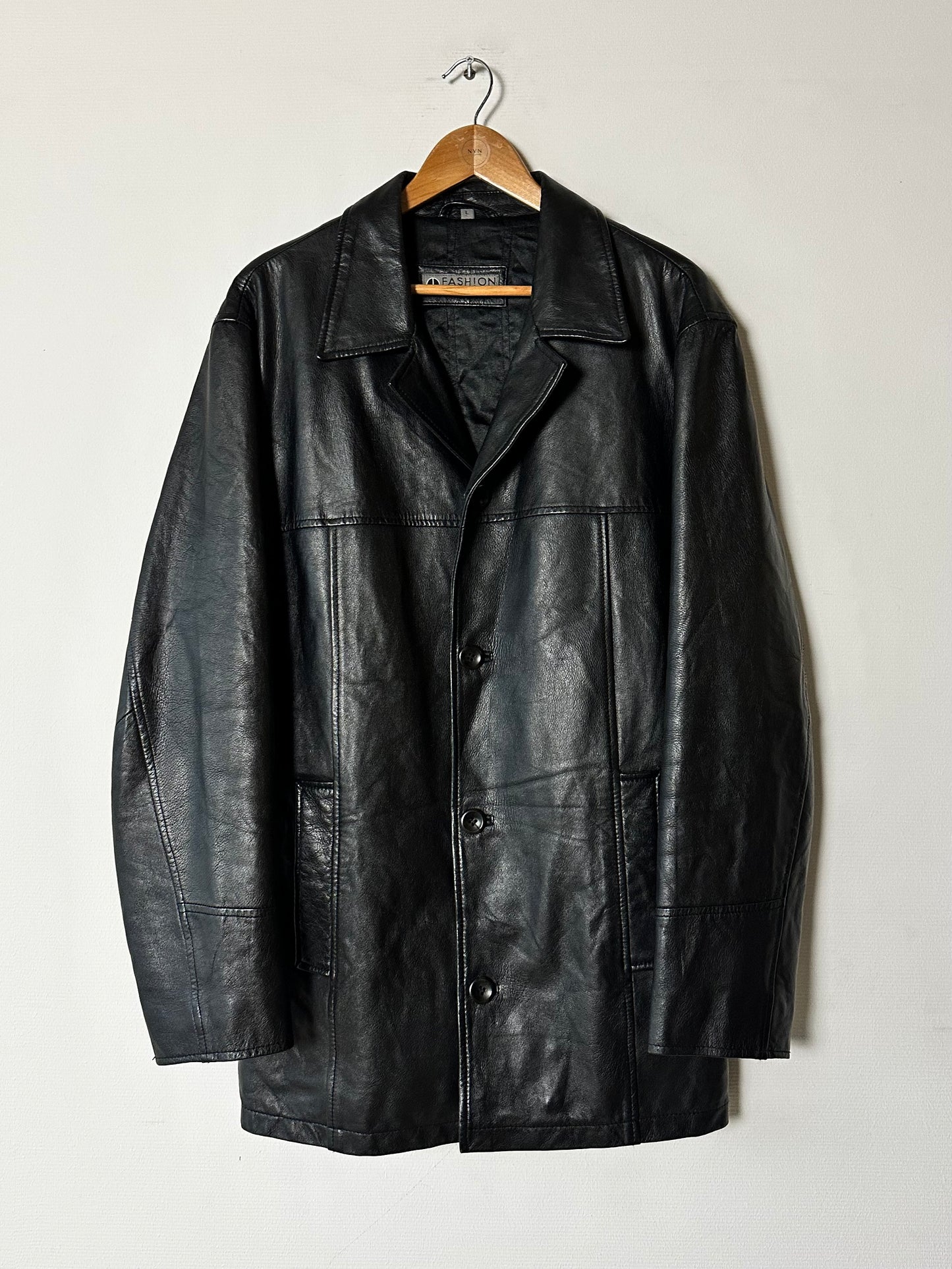 Leather minimalist coat | Black