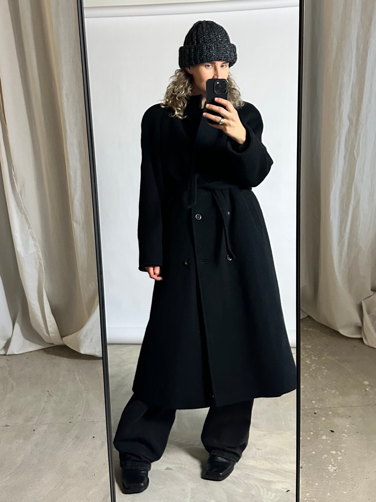 Belted coat wool | Black