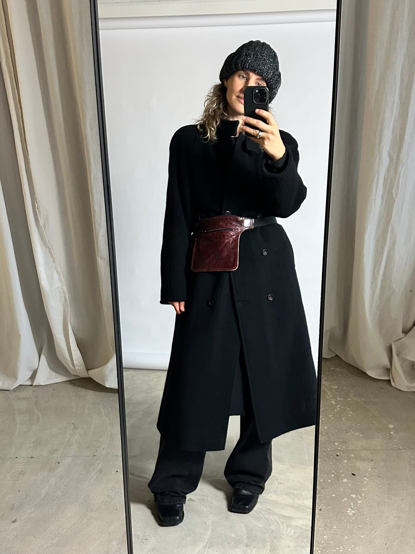 Belted coat wool | Black