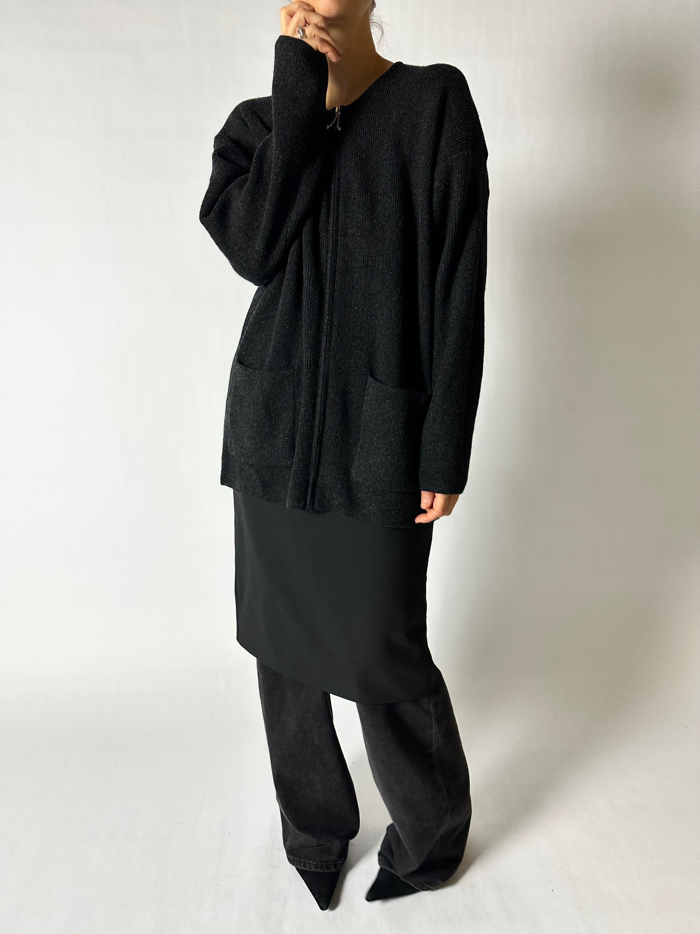 Zip wool cardigan | Black