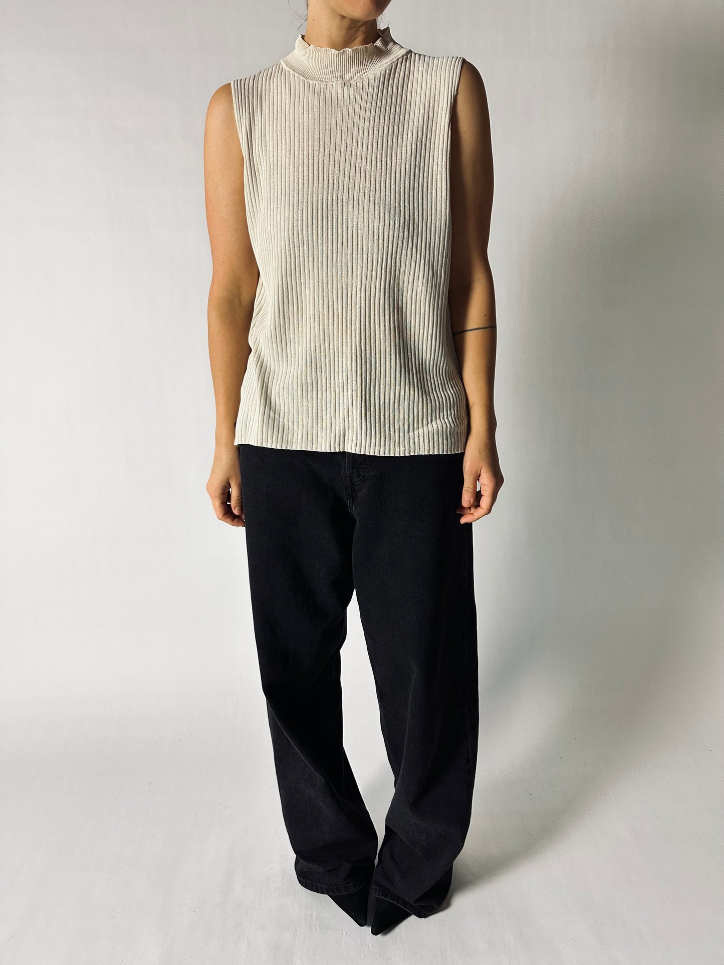 Silk rib top | Ecru