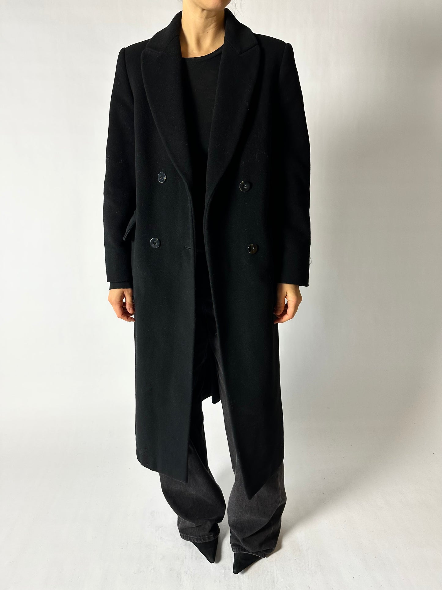 Double breasted wool coat | Black