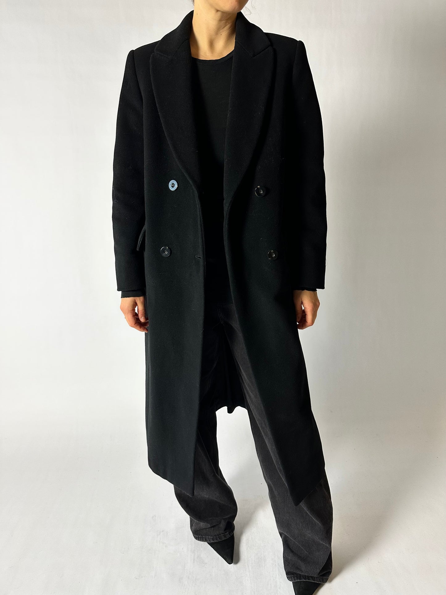 Double breasted wool coat | Black