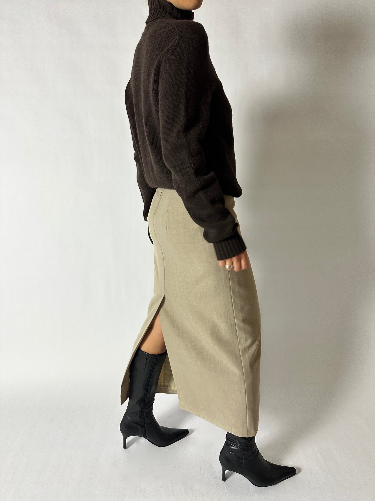 Long wool blend skirt | Ecru