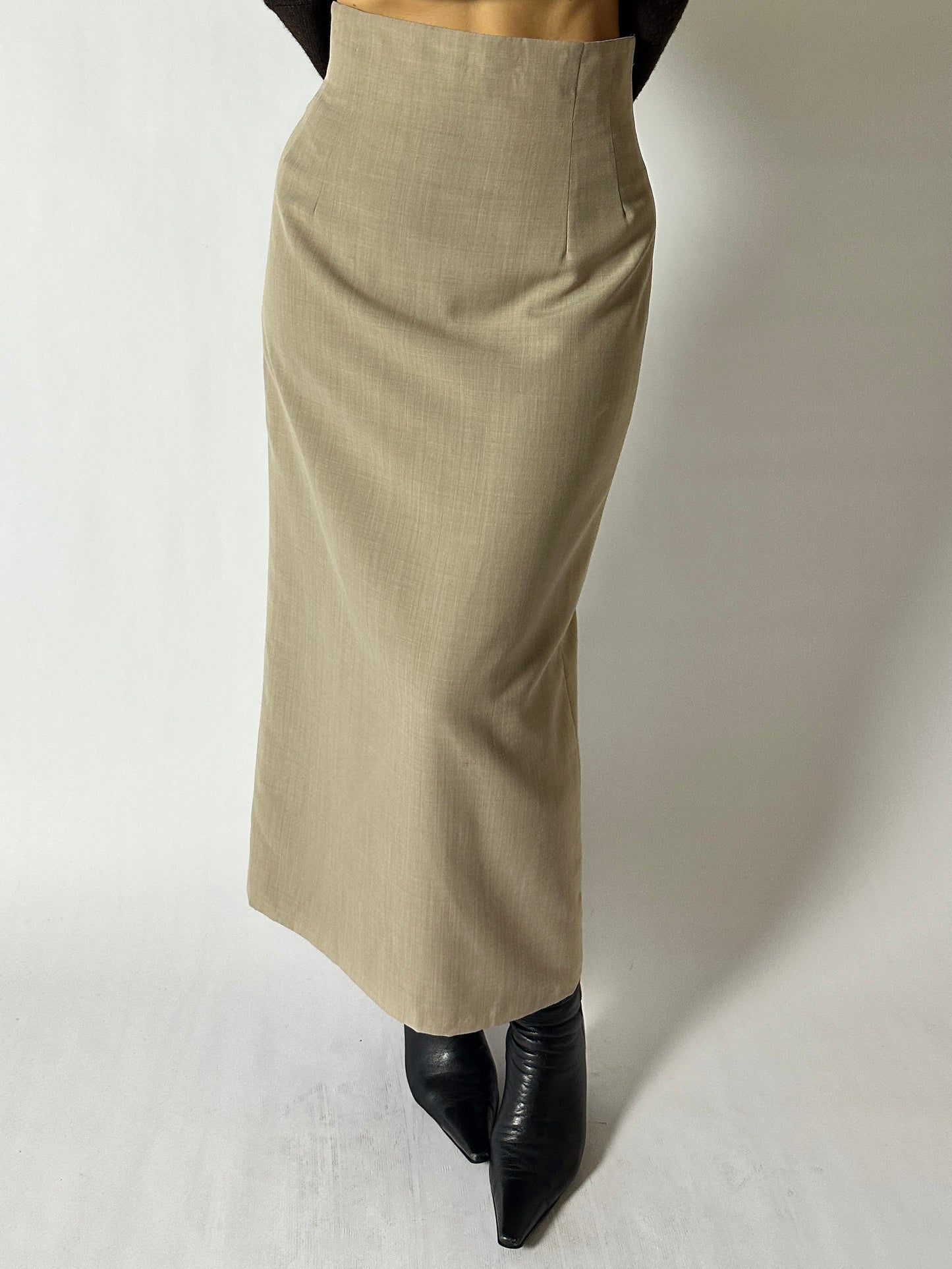 Long wool blend skirt | Ecru