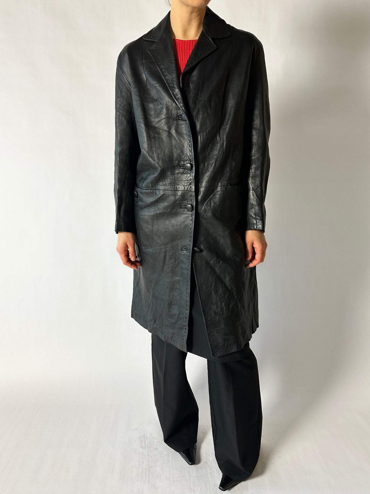 Long leather coat | Black