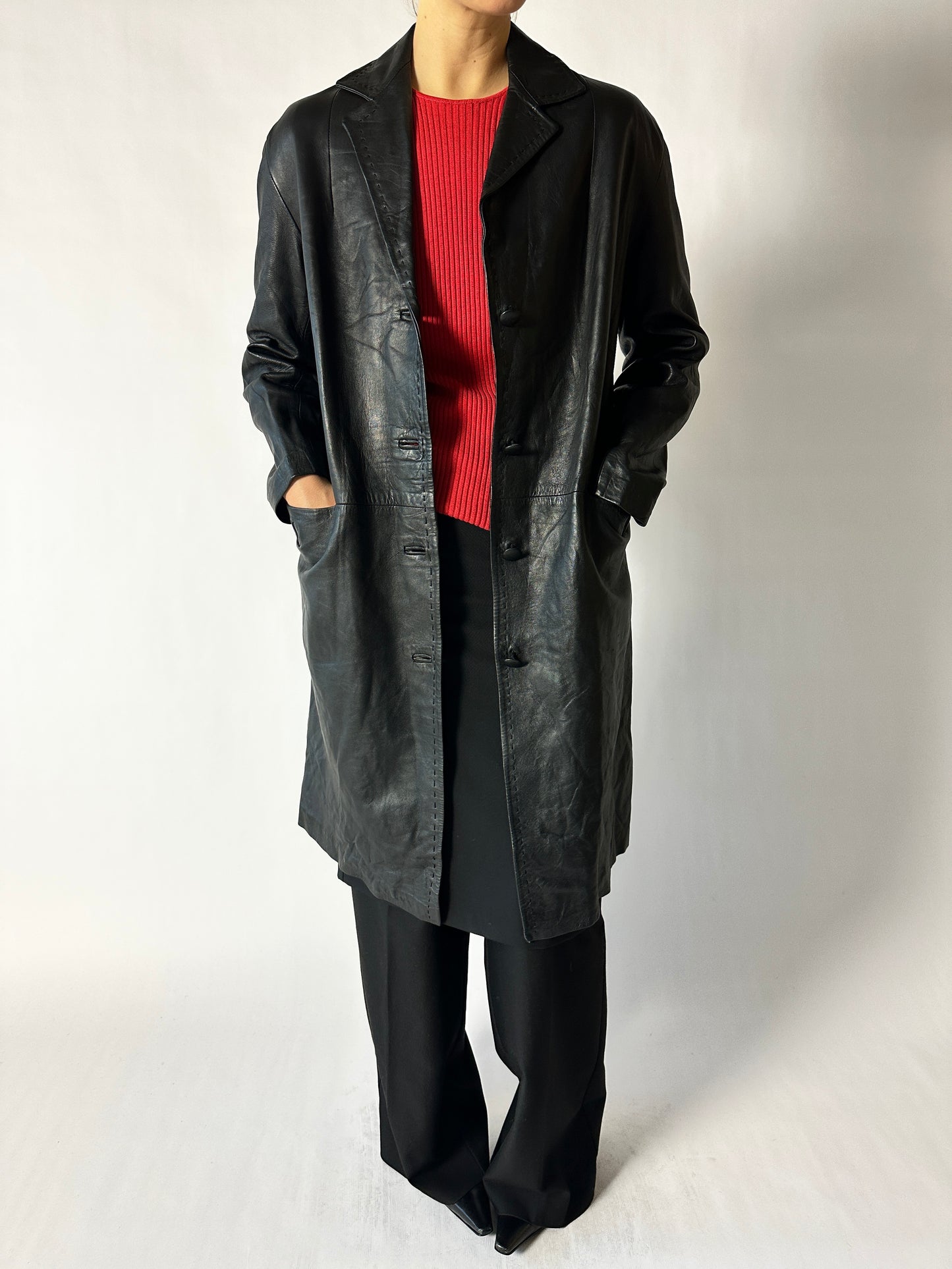 Long leather coat | Black