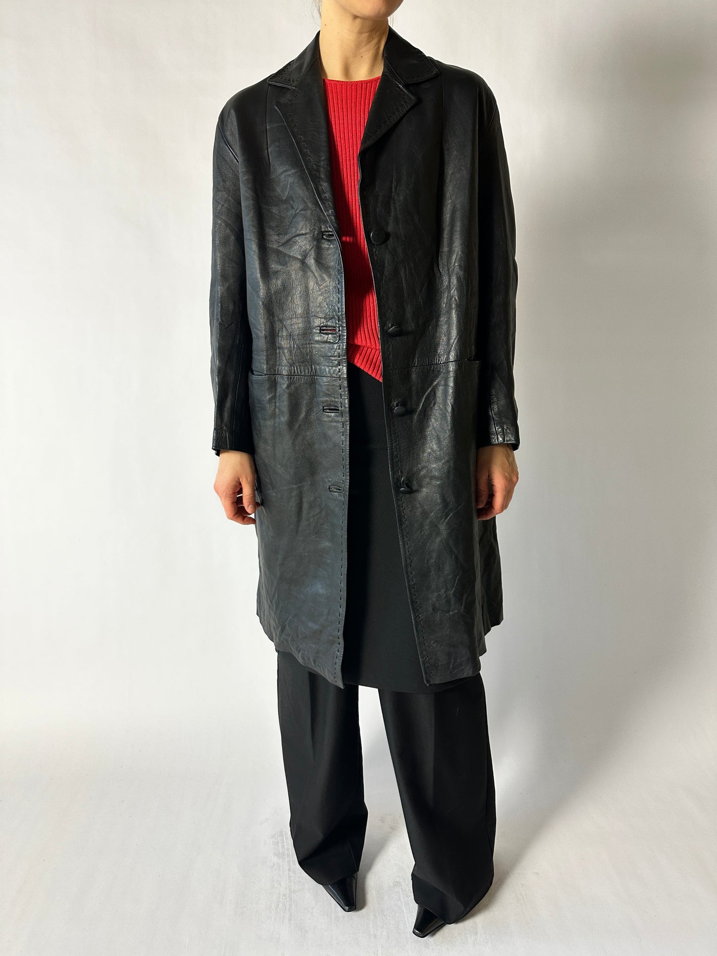 Long leather coat | Black