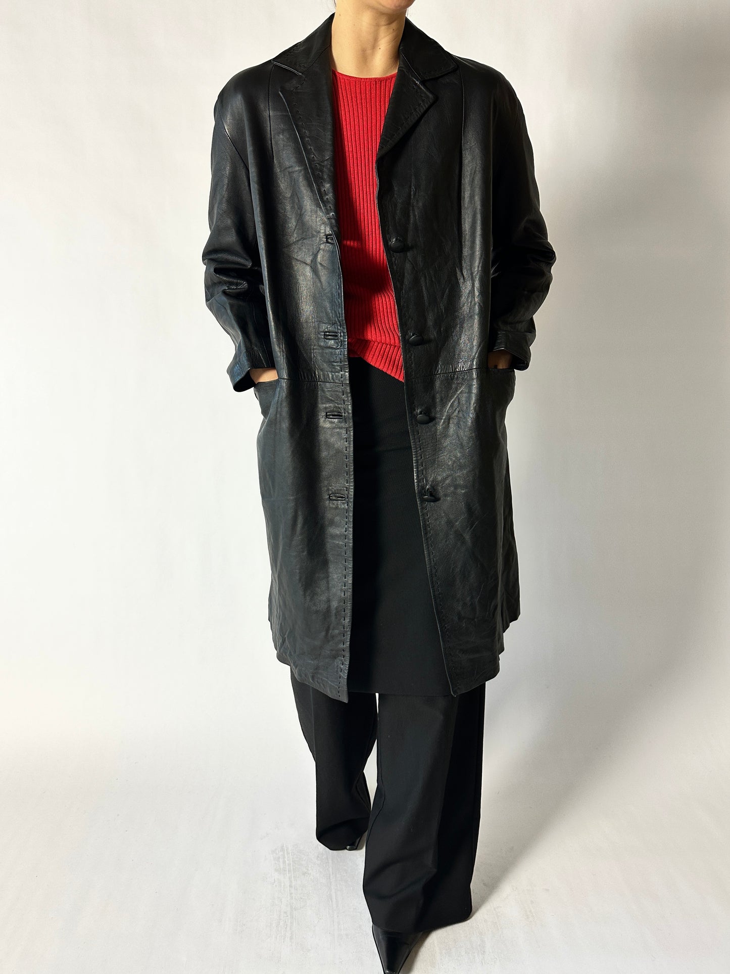 Long leather coat | Black