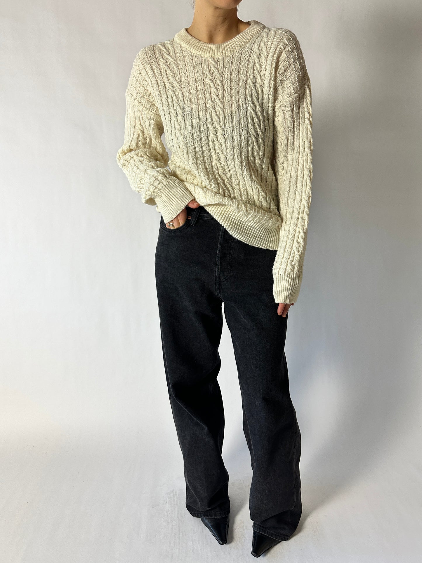 Wool blend cable sweater | Ivory