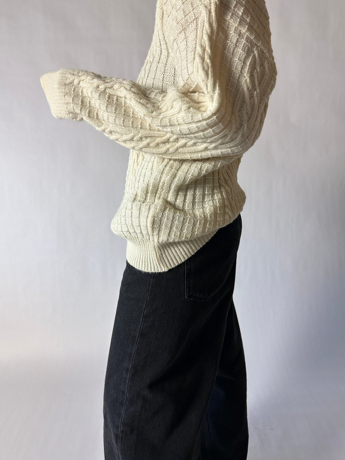 Wool blend cable sweater | Ivory