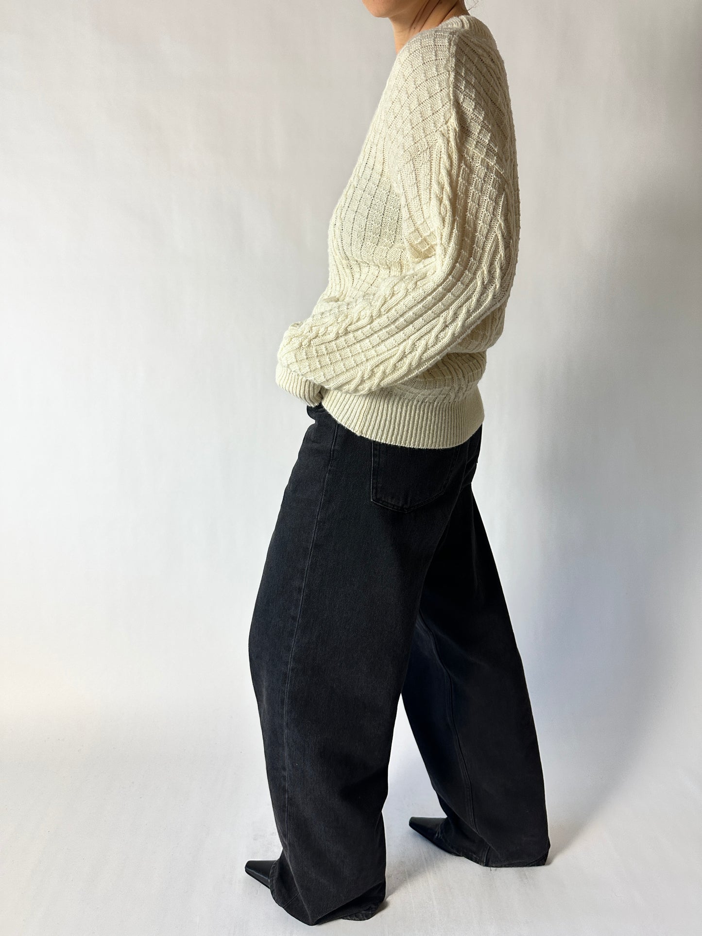 Wool blend cable sweater | Ivory