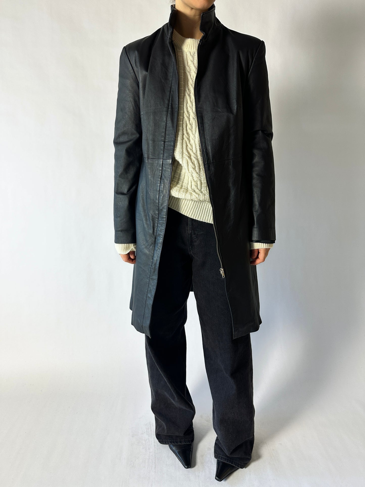 Long leather coat | Black