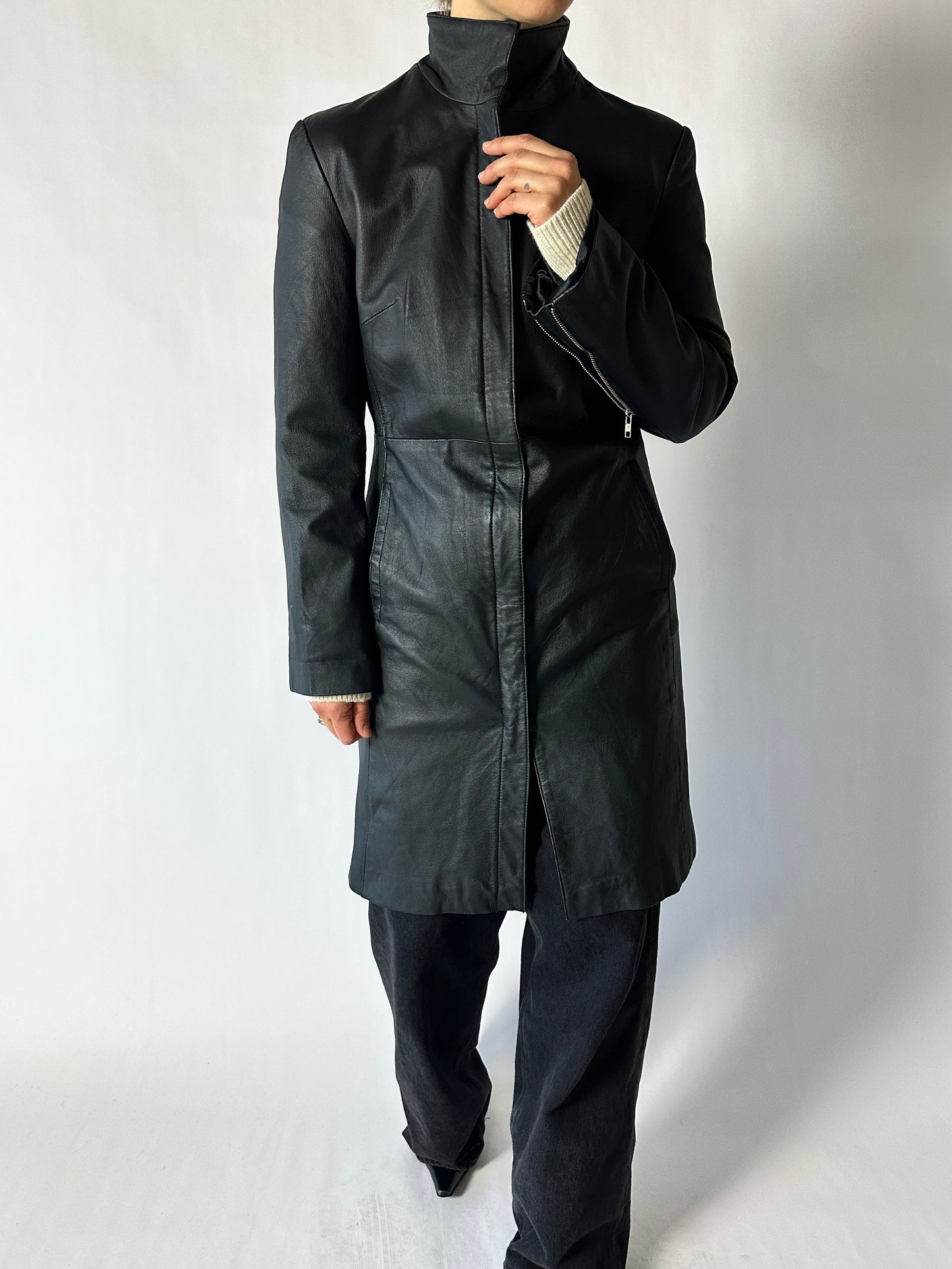 Long leather coat | Black