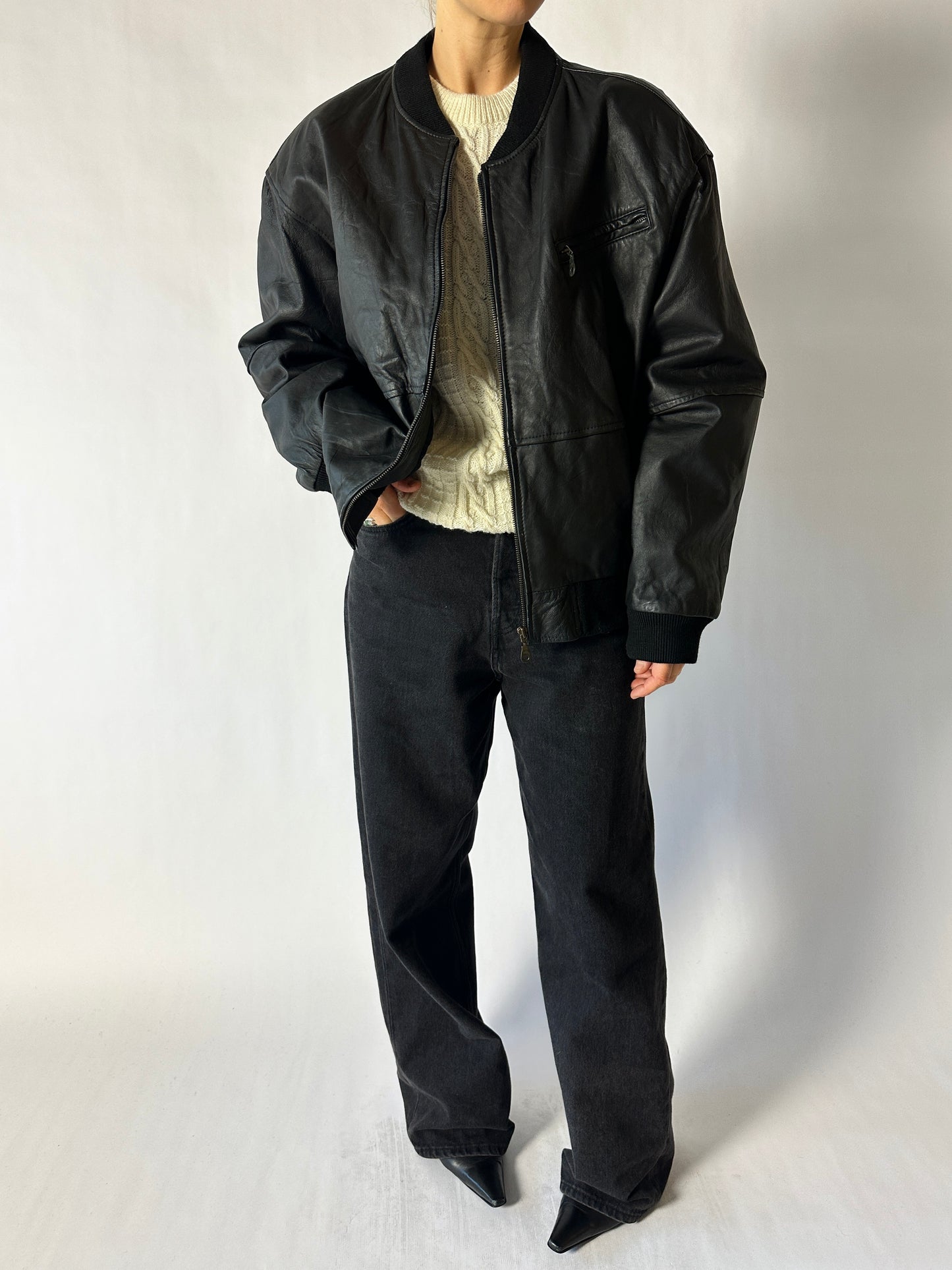 Leather bomber jacket | Black