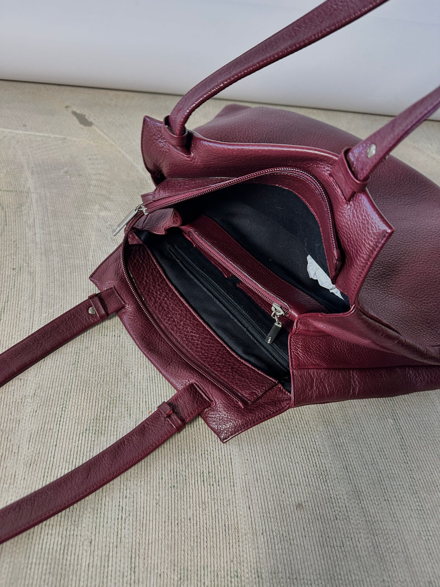 Leather tote bag | Bordeaux