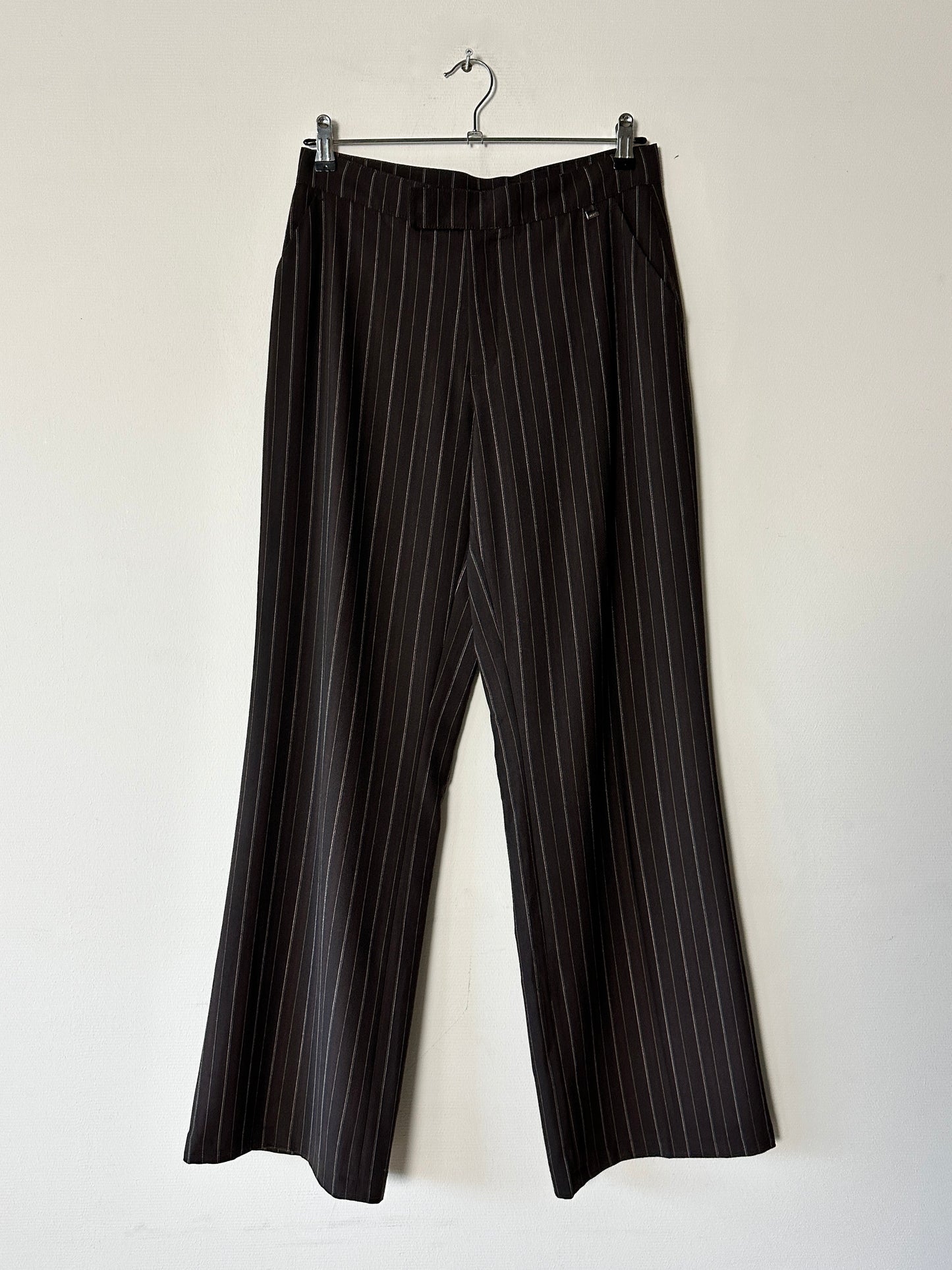 Wide leg striped trousers | Dark brown