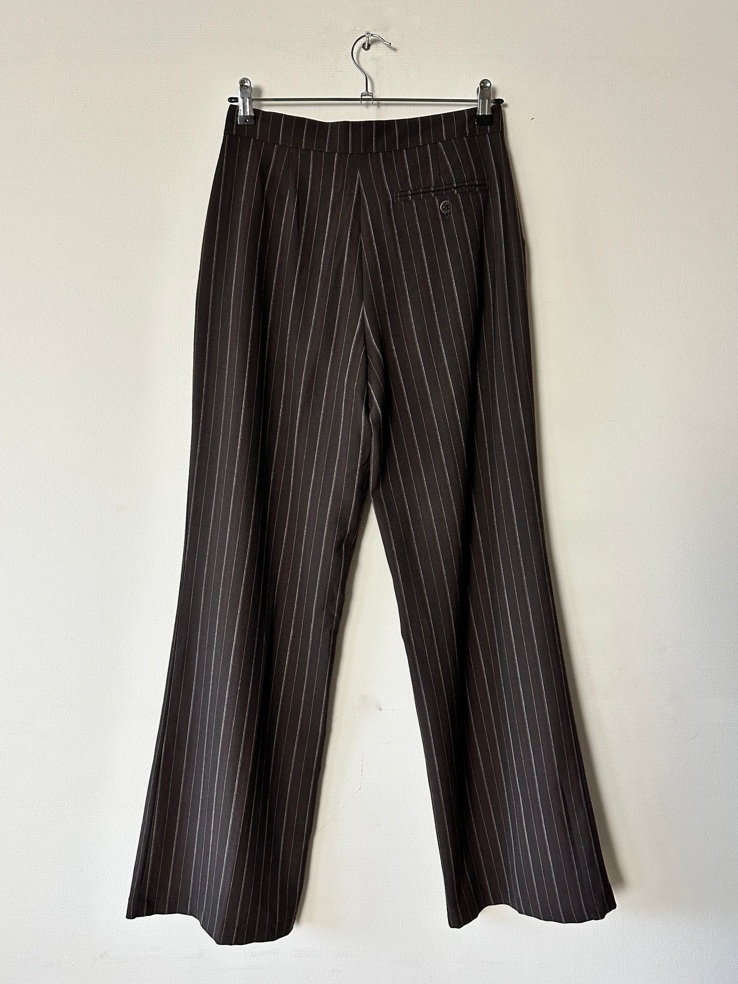 Wide leg striped trousers | Dark brown