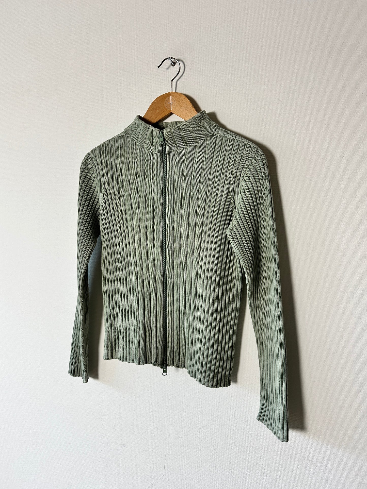 Cotton zip cardigan | Soft green