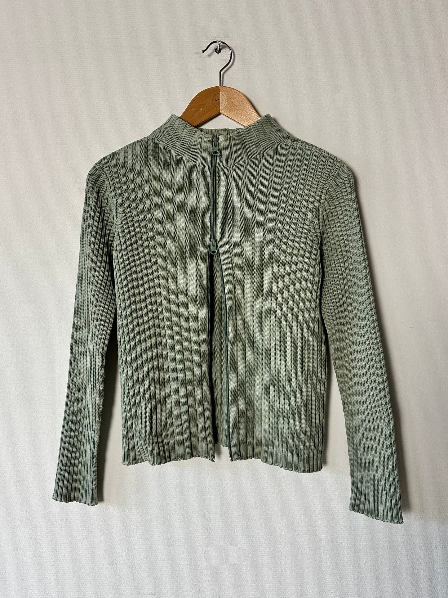 Cotton zip cardigan | Soft green