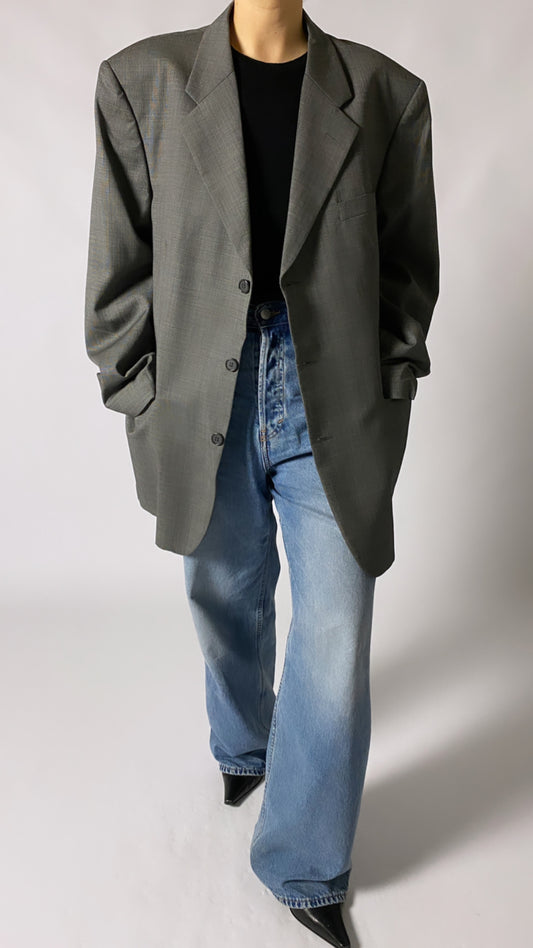 Vintage oversized blazer wool vintage dark grey oversized blazer boyfriend